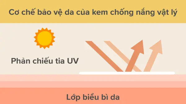 alt text: Hình ảnh minh họa cơ chế phản xạ tia UV của kem chống nắng vật lý