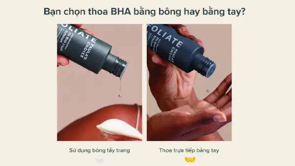alt text: Hình ảnh tay đang thoa BHA lên da mặt